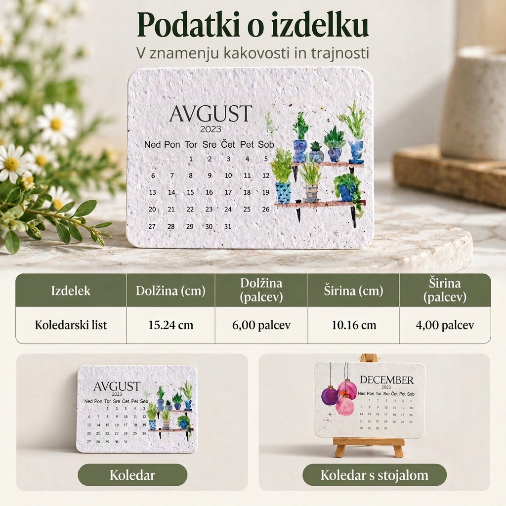 🌱 Setljiv koledar iz semenskega papirja „Timeless” za 2027